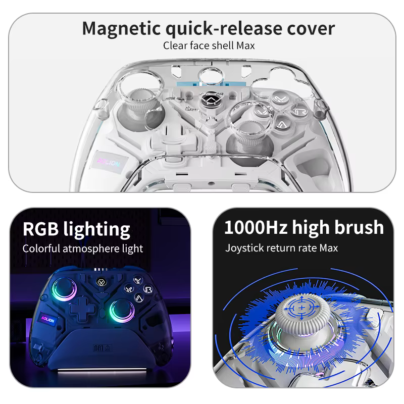 Aolion K10 RGB contrôleur de jeu sans fil avec station de charge manette de jeu effet Hall déclencheur pour nintendo Switch 2/PC/téléphone