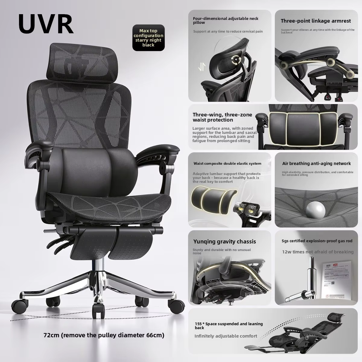 UVR Design ergonomique chaise ménage tabouret inclinable sédentaire confort maille