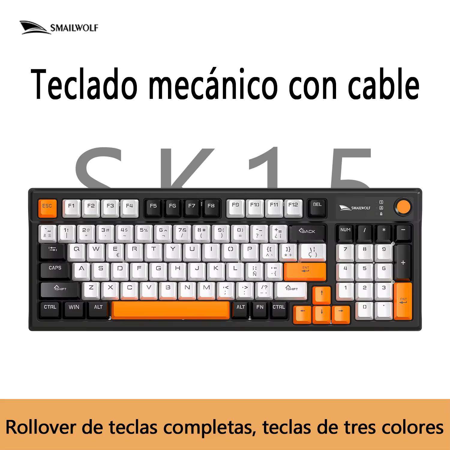 SMAILWOLF SK15 clavier mécanique filaire de jeu pour ordinateur portable retournement complet personnalisé en espagnol