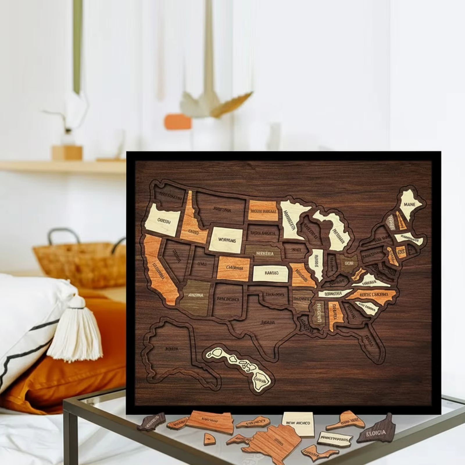 Carte de voyage des États-Unis, jouet interactif multi-usages pour l'apprentissage de la géographie, puzzle en bois portable, cadeau pour les couples et les familles