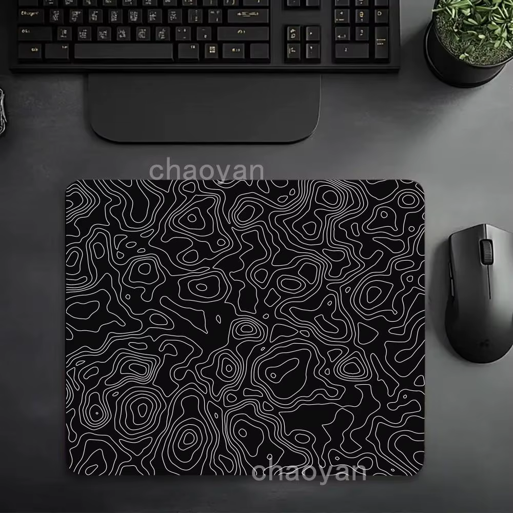 Petit tapis de souris carte topographique noir et blanc
