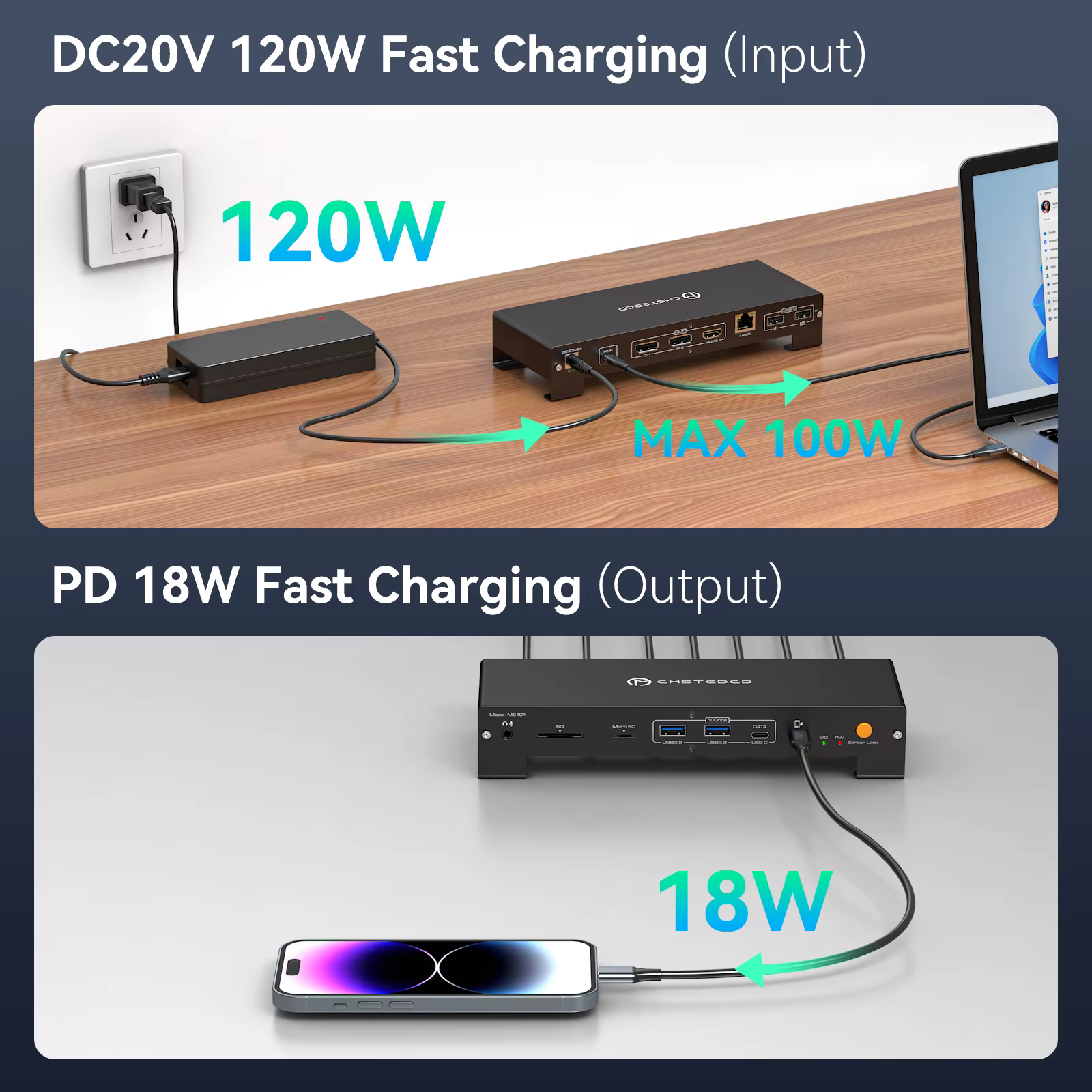 Station d'accueil USB C Triple affichage 4K @ 60Hz 1 PC partagé 3 moniteurs avec chargement PD HDMI DP 1000M Ethernet USB 3.2 SD TF VPFET
