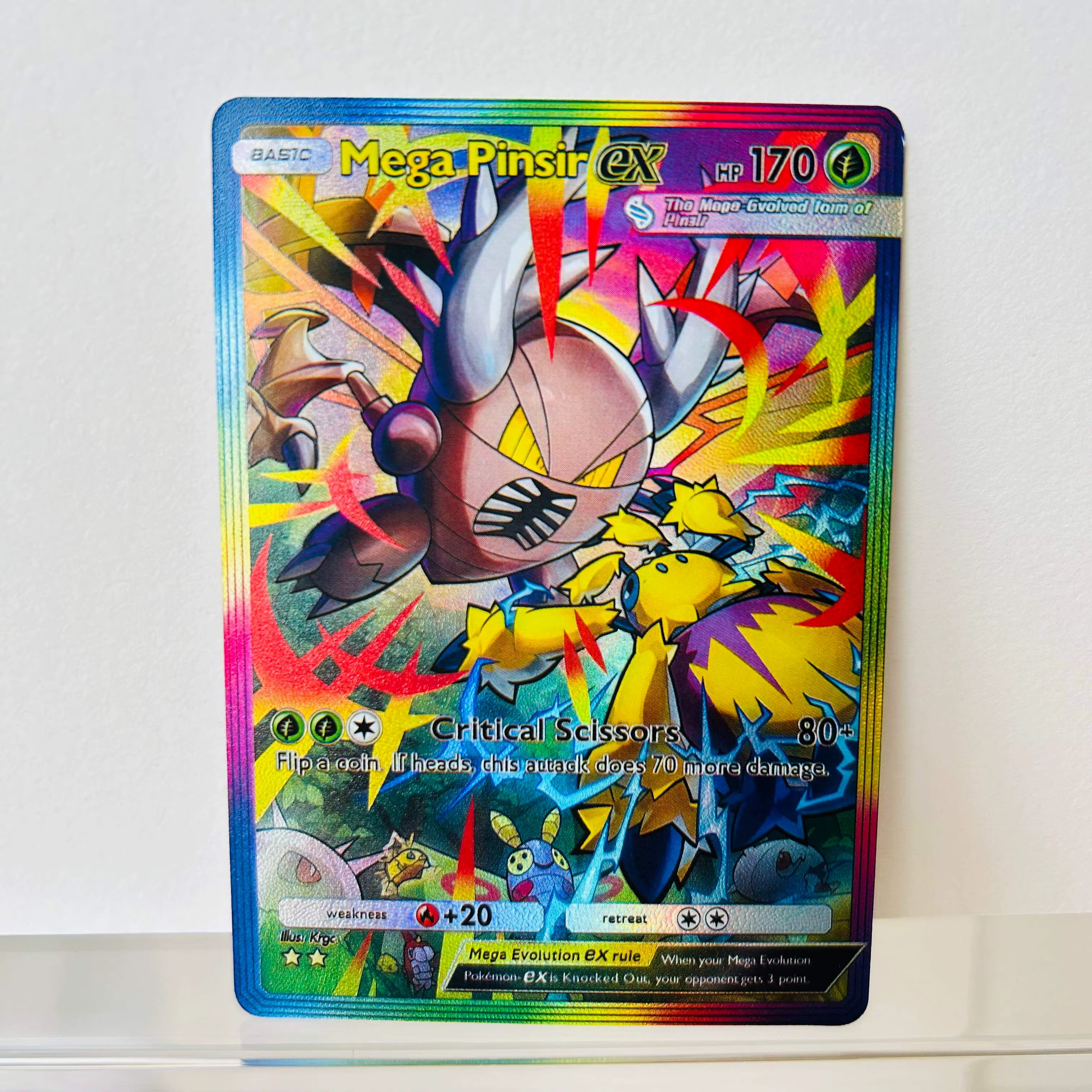 Carte Pokémon Rapidash ex anglaise, texture holographique arc-en-ciel, carte de collection anime premium DIY