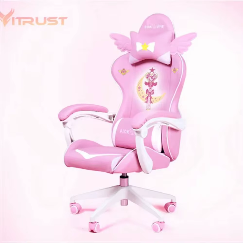 Chaise de jeu Super confortable, chaise de bureau, ancre féminine, diffusion en direct, rotative, mignonne, rose, WCG