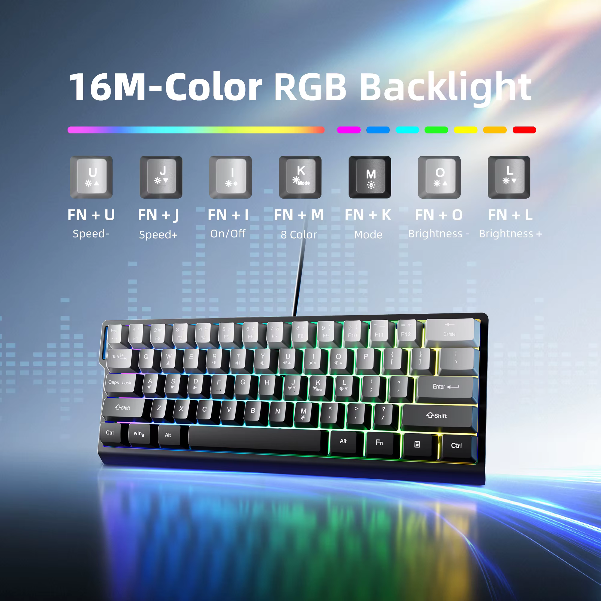 Clavier filaire compact à 60 % avec rétroéclairage RVB et touches de couleur dégradée
