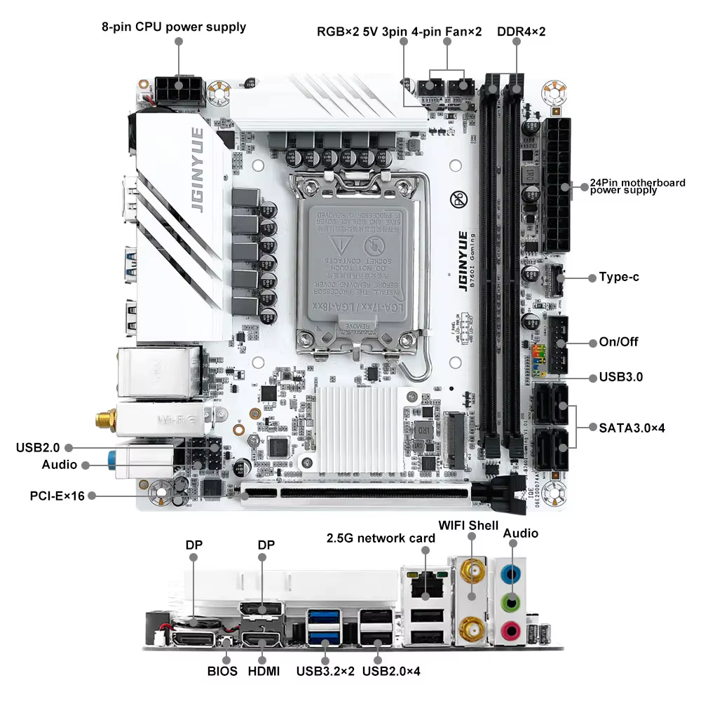 Carte mère JGINYUE B760 LGA 1700 compatible avec les processeurs Intel Core I3/I5/I7/I9 de 12e et 13e génération