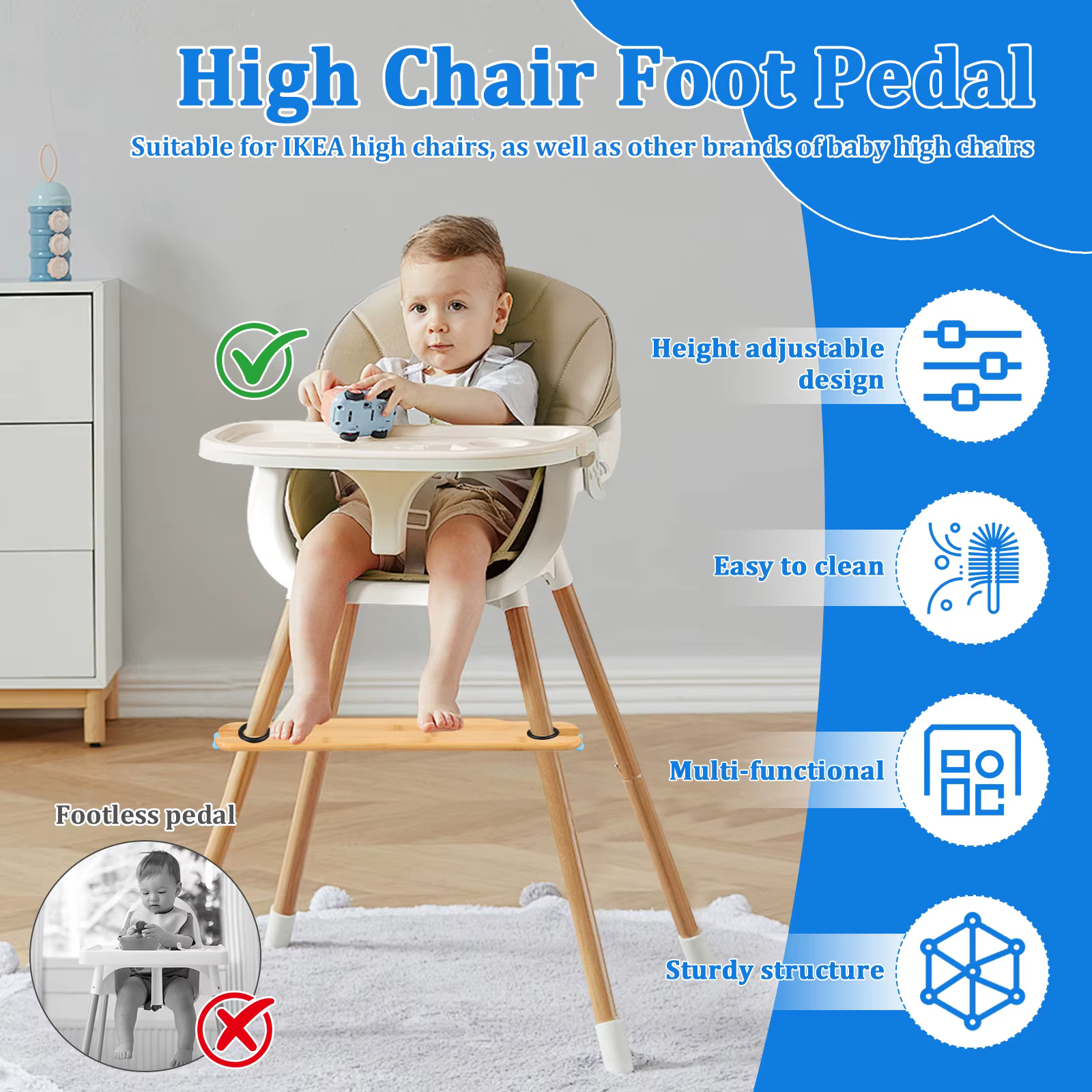 Repose-pieds pour chaise haute en bambou, repose-pieds pour siège d'enfant, antidérapant, stable, réglable, accessoires de meubles pour enfants