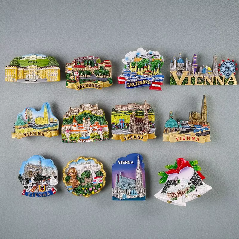 Aimants de réfrigérateur de Vienne pour l'Europe et l'Autriche, autocollants de réfrigérateur, souvenirs de tourisme de ville, décoration 3D faite à la main, cadeaux de collection