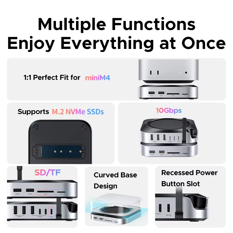 UGREEN USB HUB Station d'accueil pour Mac Mini M4 M4 Pro M.2 NVMe SSD 8 to Max 10Gbps Ports USB-A & C SD & TF 170 mo/s USB Splitter Dock