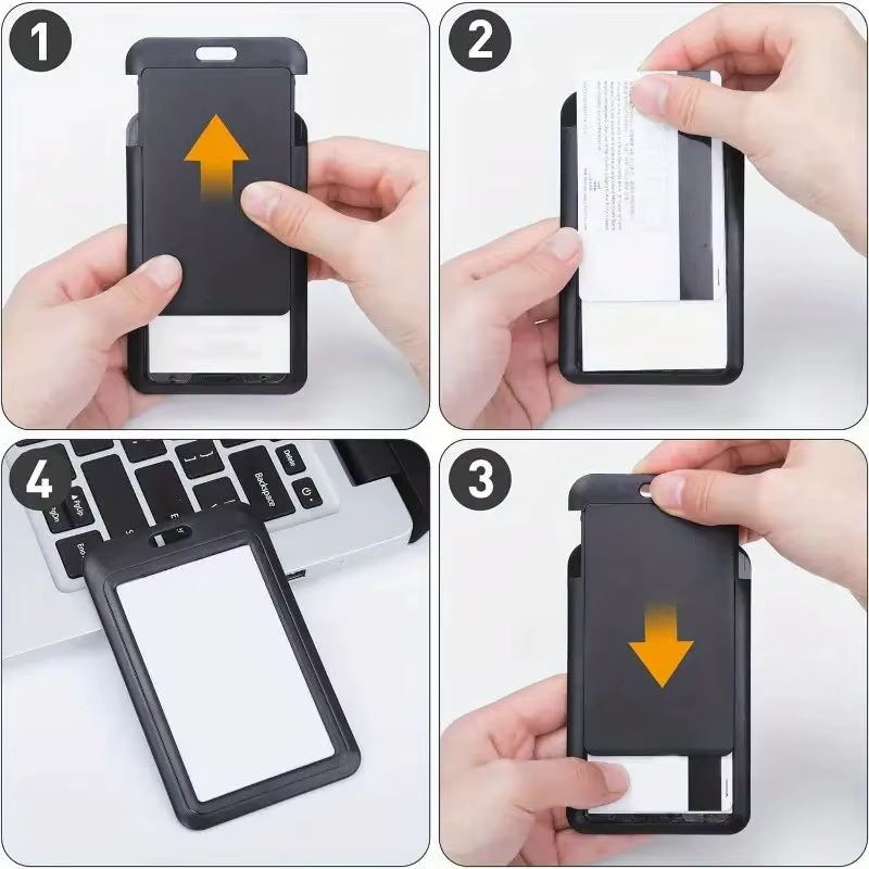 Porte-carte d'identité coulissant robuste, 3 pièces, plastique ABS, pour bureau et voiture – carte de crédit, permis de conduire et porte-passe