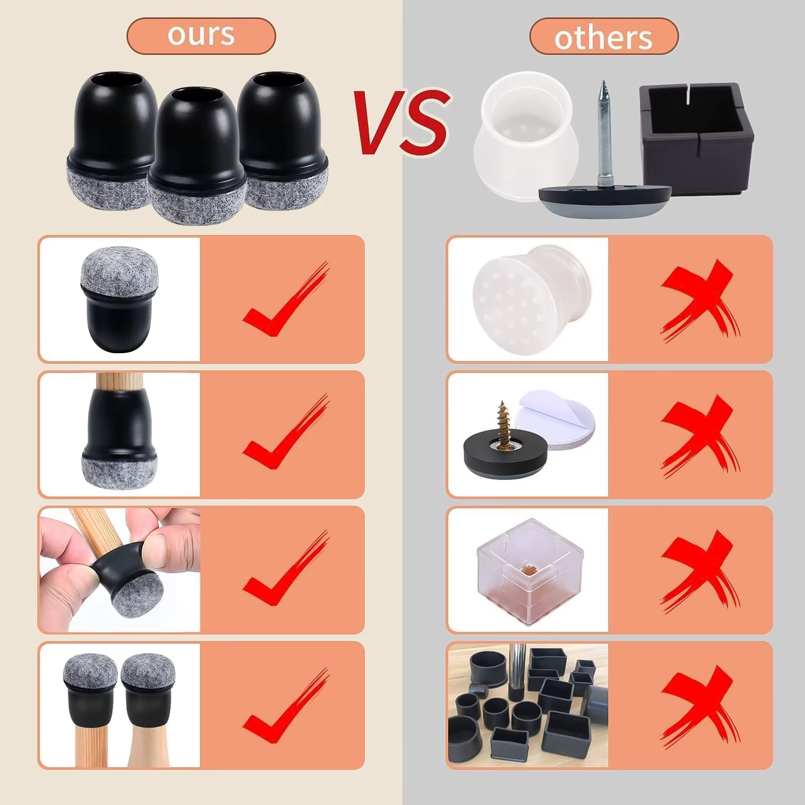 Protecteurs de sol pour pieds de chaise en Silicone