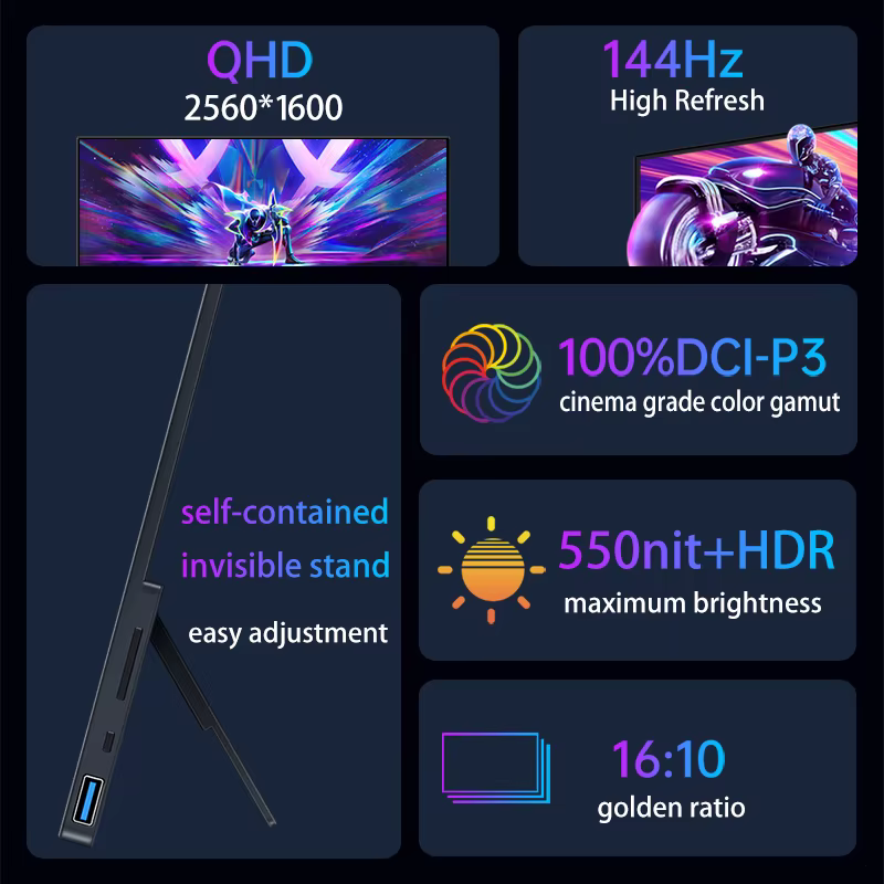 VCHANCE 16 ''2.5K 144hz moniteur Portable écran tactile 2560x1600p 16:10 550nit affichage de jeu pour PC ordinateur