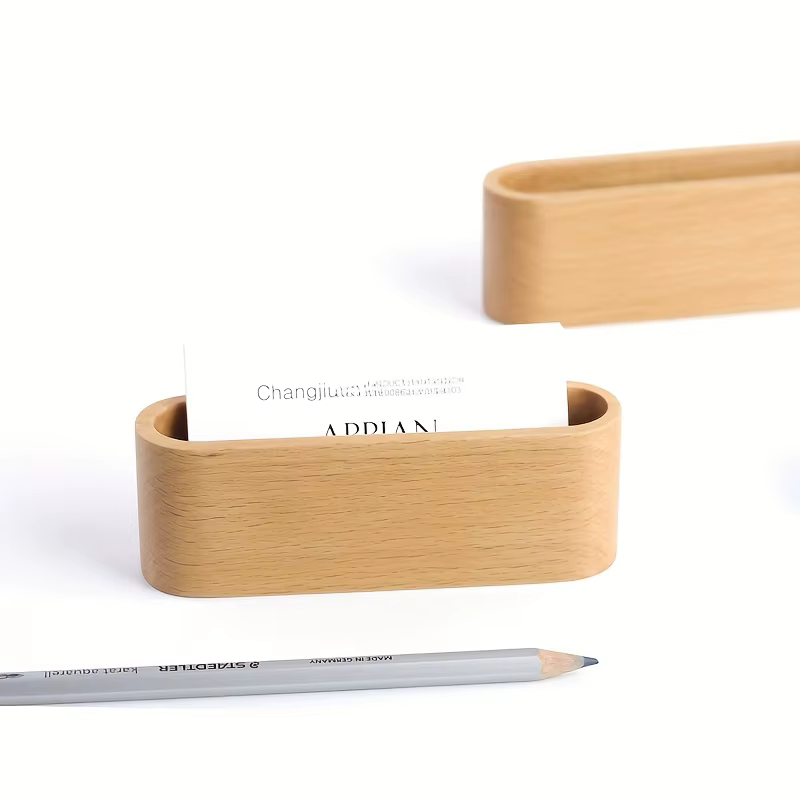 Porte-cartes de visite de luxe en bois de hêtre, organisateur de bureau exécutif, présentoir de cartes en bois de grande capacité, plateau de bureau minimaliste