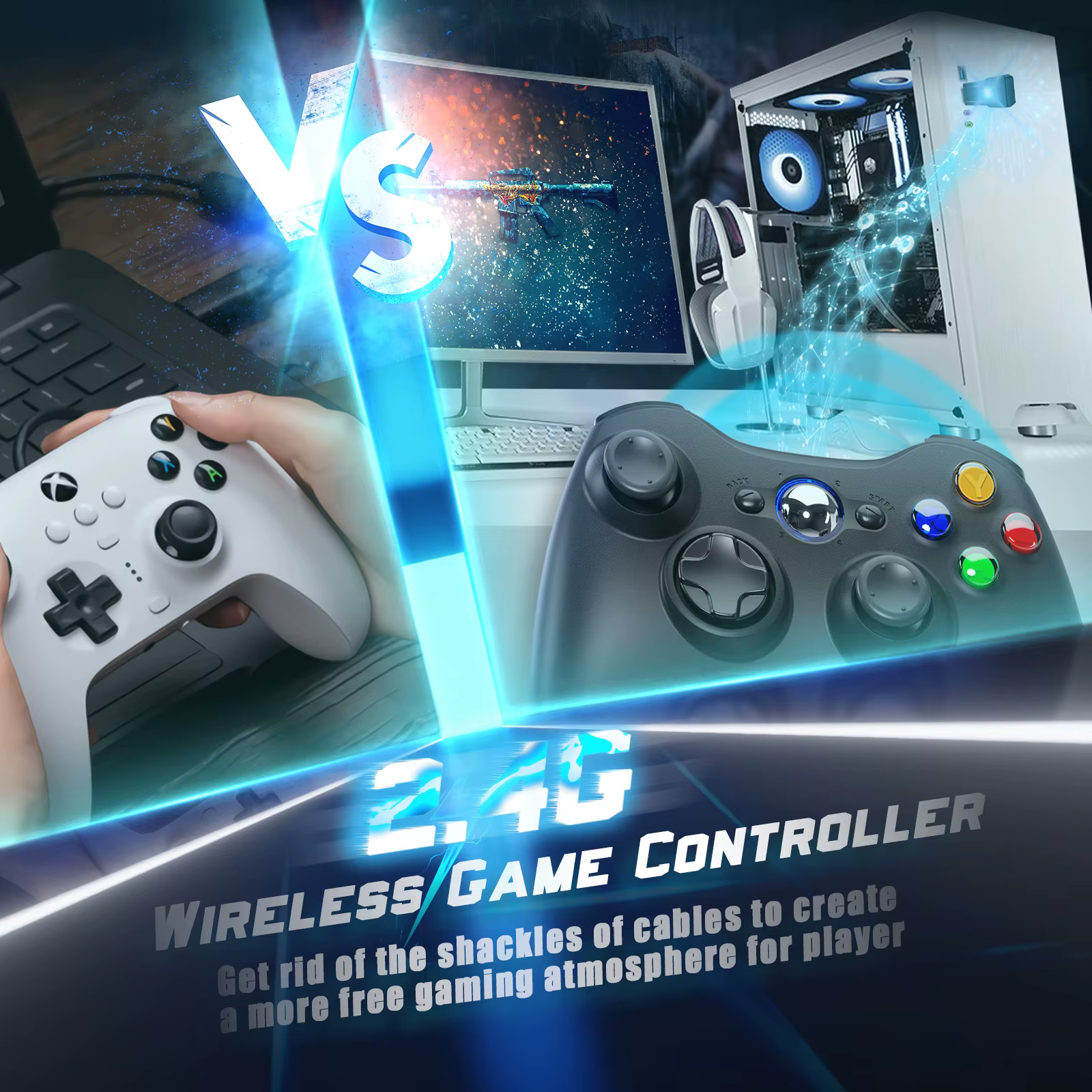 Contrôleur de jeu GAMROMBO pour Xbox 360/mince/console PC manette de jeu sans fil/filaire avec poignée ergonomique
