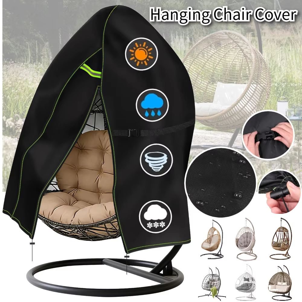Housse de chaise suspendue œuf de patio améliorée avec fermeture éclair, housse de chaise suspendue œuf en osier imperméable et résistante aux intempéries pour extérieur