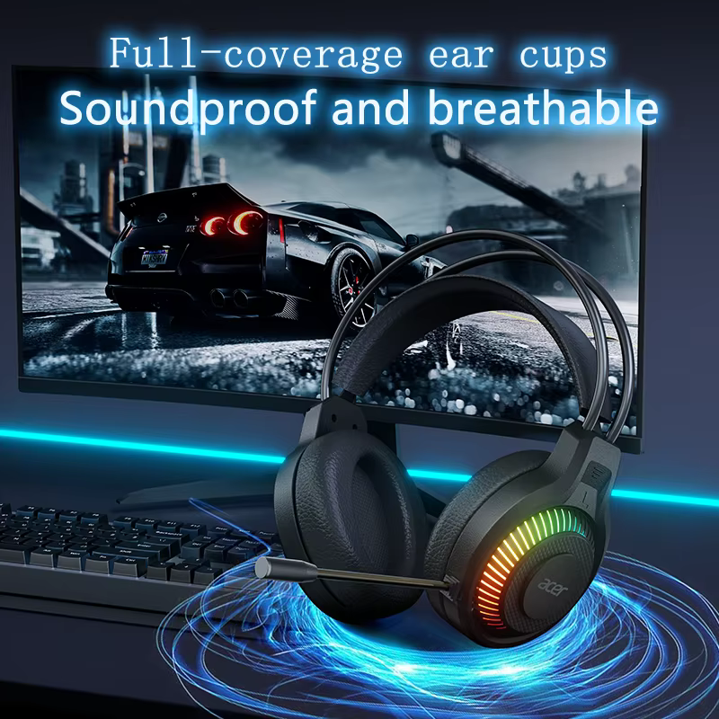 Acer casque de jeu avec micro 7.1 stéréo virtuel Surround lumière LED basse écouteurs casques Gamer pour ordinateur PC