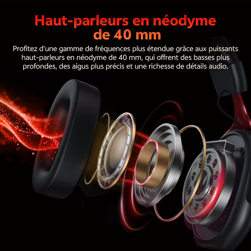 QCY VN200 Pro casque de jeu filaire avec micro 40mm pilote 7.1 Surround sur l'oreille