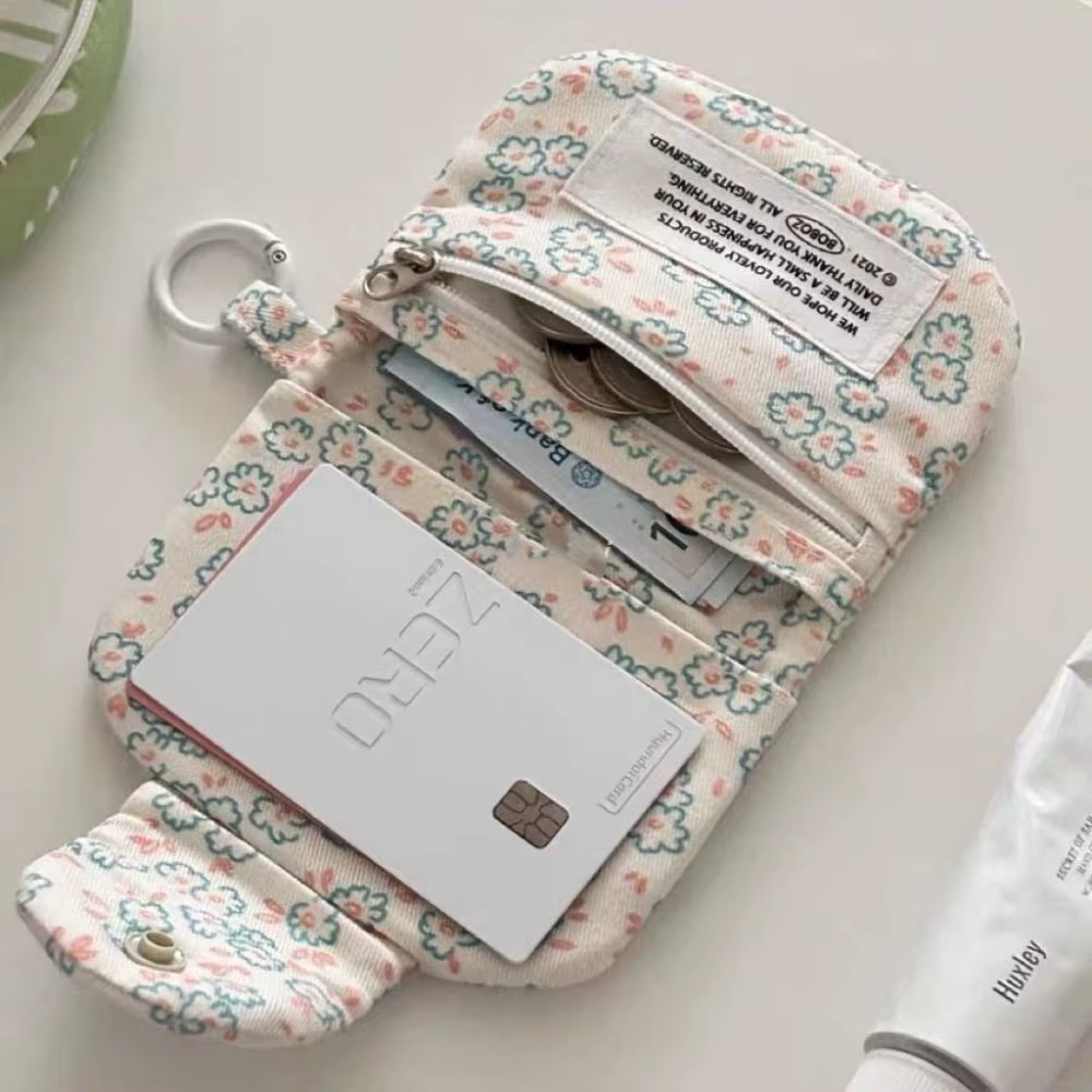 Simplicité florale mode coréenne portefeuille porte-carte étudiant porte-monnaie carte pour filles Portable mignon petit sac de rangement