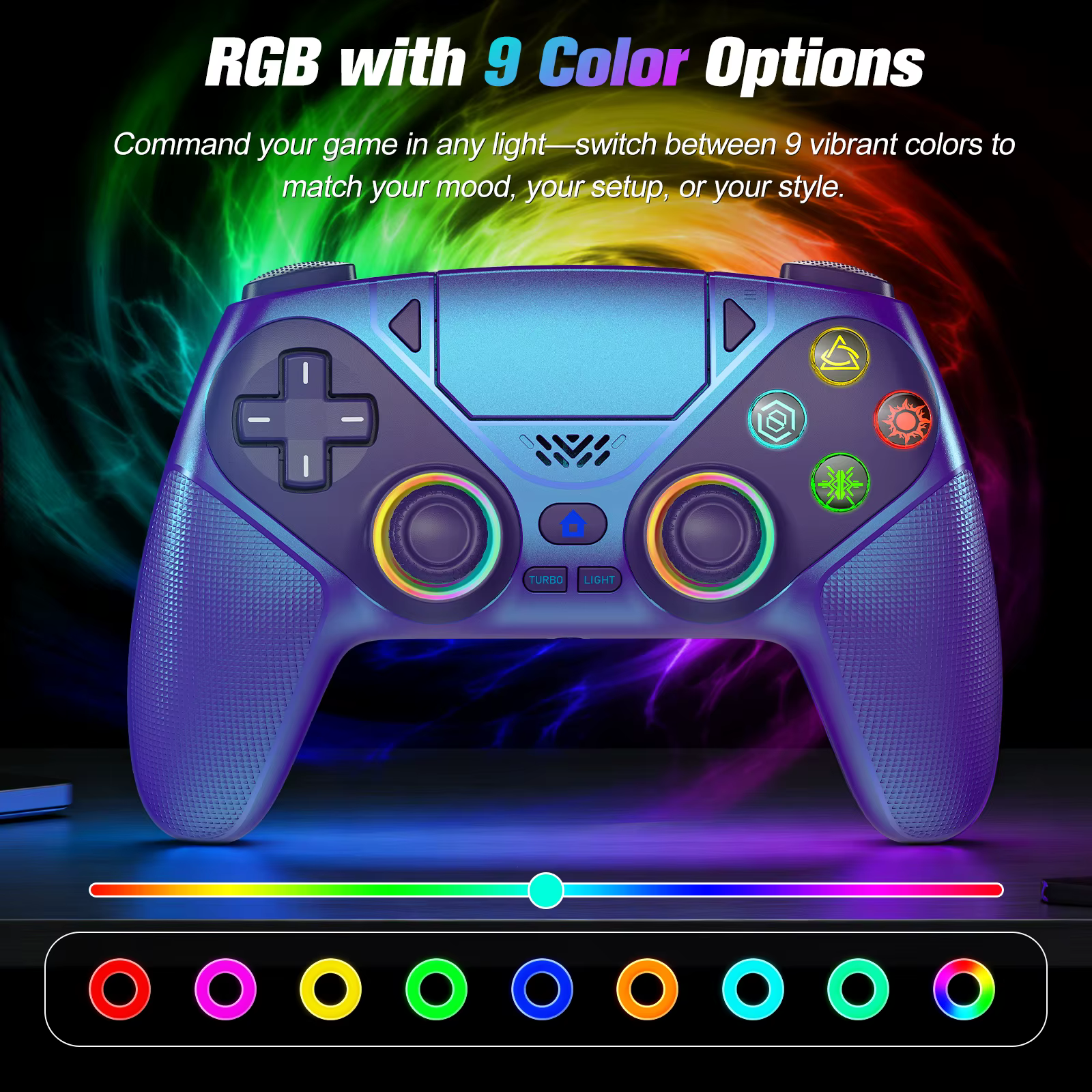 Manette de jeu RGB pour Playstation 5/PS5 Pro/Slim/PC, contrôleur sans fil PS5, double vibration, fonction Macro/Turbo, Joystick de jeu 3D