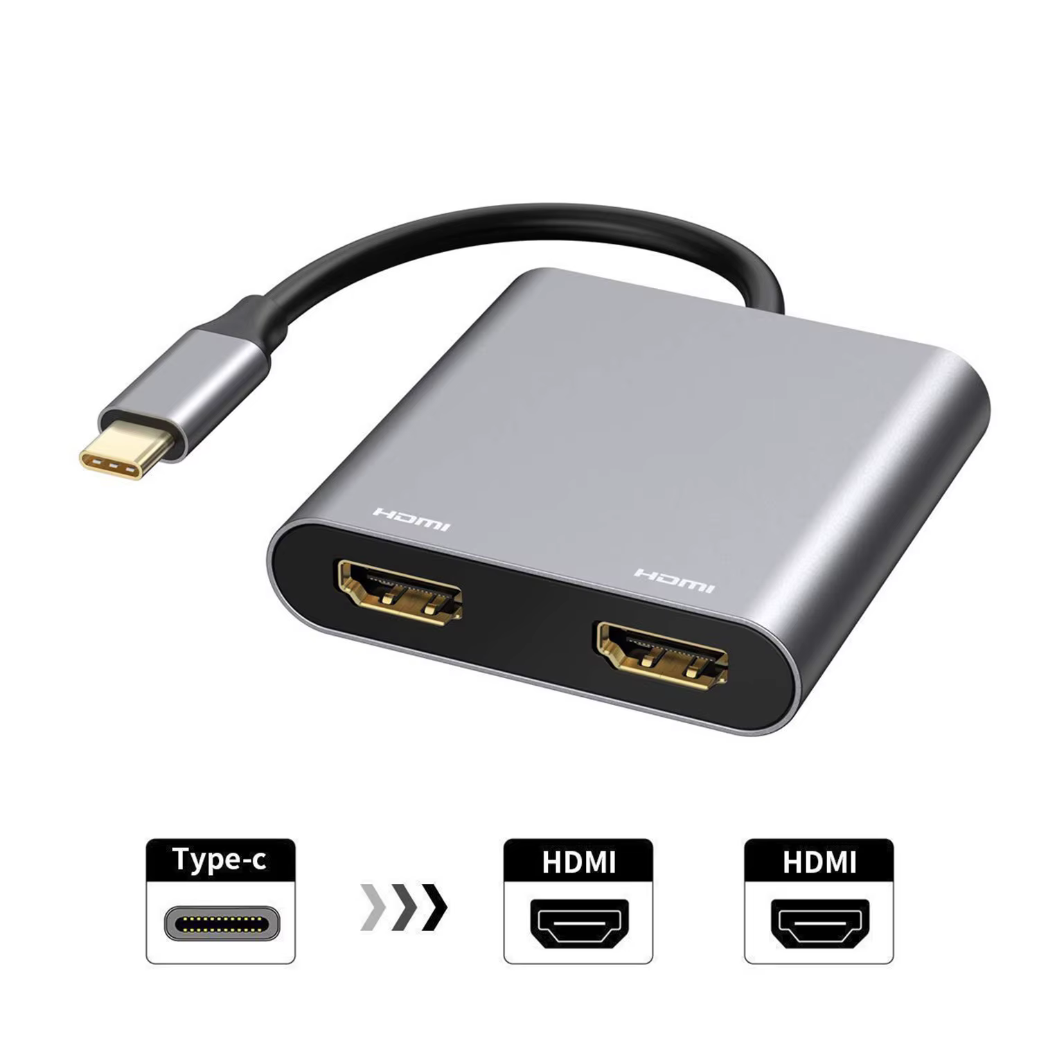 Hub USB C à 2 ports vers double répartiteur HDMI
