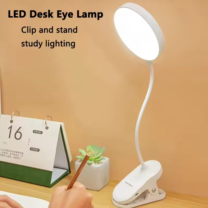 Lampe de Table LED Portable, veilleuse Rechargeable par USB avec pince pliante, support d'étude, lampe de lecture, 3 Modes de gradation, protection des yeux