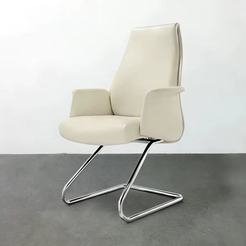 Chaise de bureau ergonomique blanche avec roulettes et support lombaire