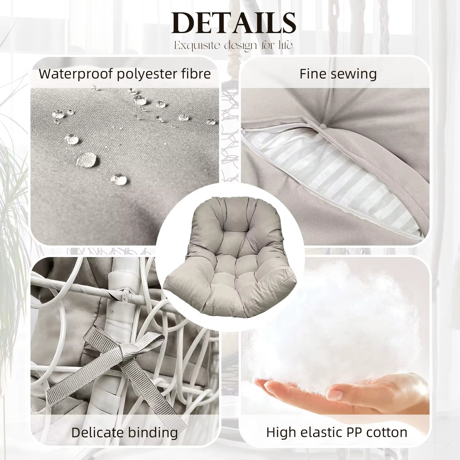 Coussin de remplacement pour chaise suspendue, avec rembourrage épais, pour chaises suspendues de patio, balcon, jardin, 80x120CM