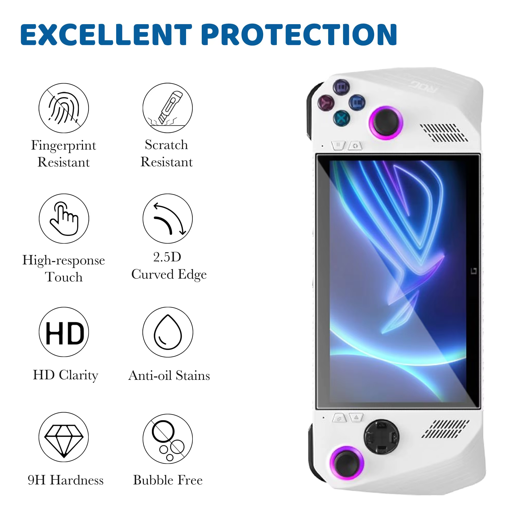 Protecteur d'écran en verre trempé pour Console de jeu Asus ROG Ally