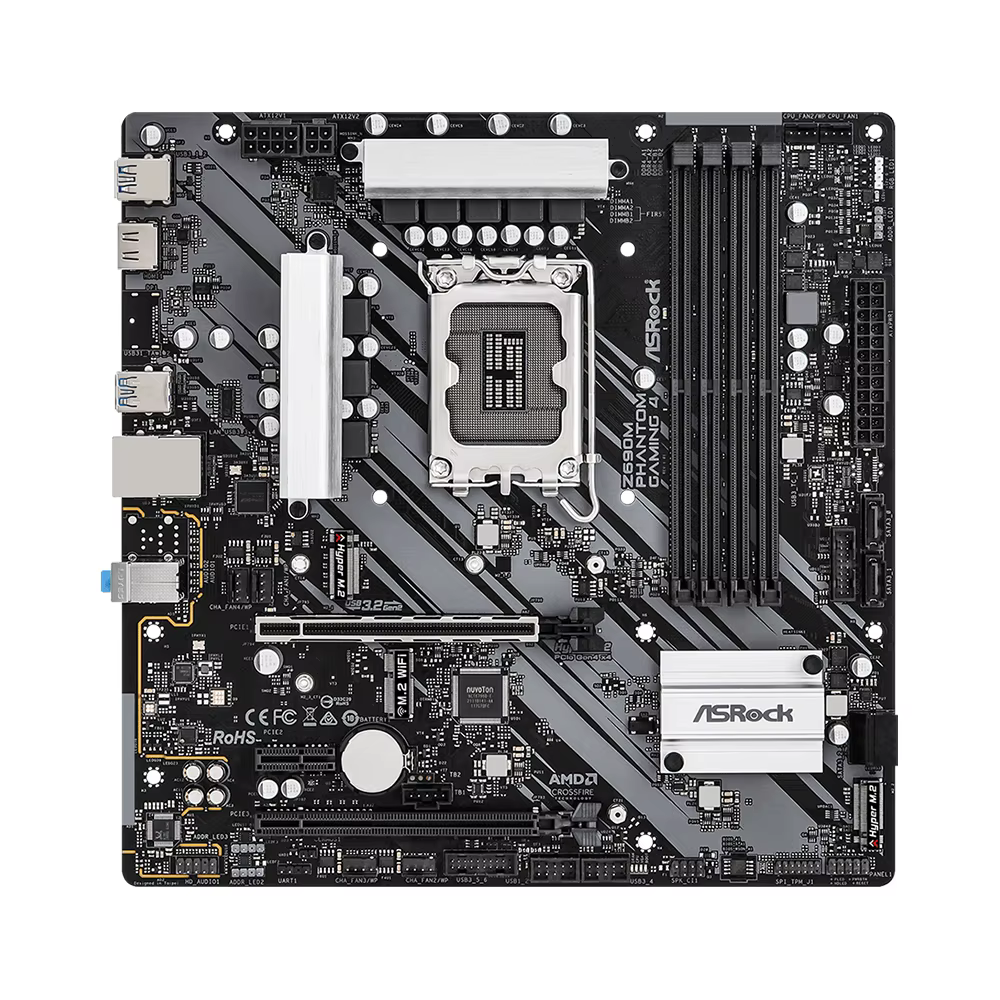 Carte mère ASRock Z690M PHANTOM GAMING 4 LGA 1700 Intel Z690 compatible avec les processeurs 14900KF 12700K 12400F