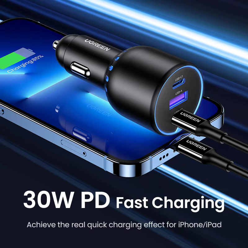 UGREEN 130W USB C chargeur de voiture pour Xiaomi iPhone 17 Samsung Galaxy S25 ordinateurs portables Tabet PD3.0 charge