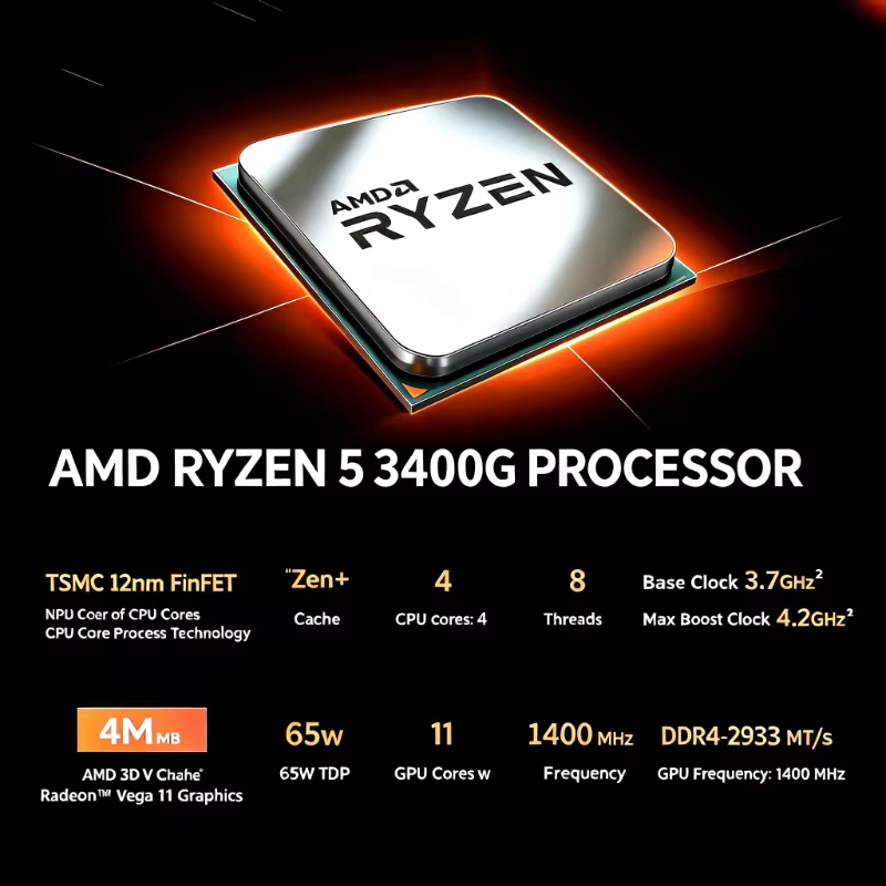 Processeur AMD Ryzen 5 3400G 4 cœurs 8 threads APU 3