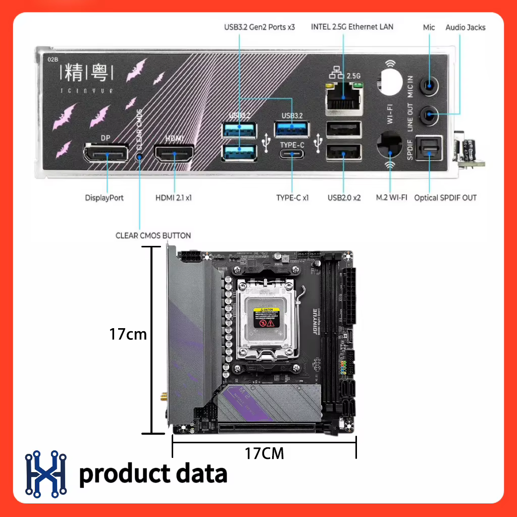 100% nouvelle carte mère JGINYUE B650i AM5 mini ITX prend en charge les processeurs Ryzen série 7000 DDR5 mémoire RAM