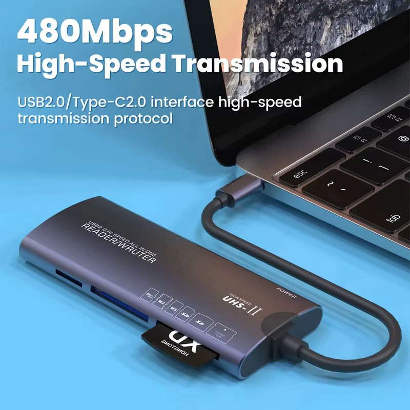 6EN 1 Lecteur de Carte Multifonctionnel Adaptateur de Transfert de Données USB Haute Vitesse Type C Lecture de Mémoire SD/TF/XD/CF/M2 Pour Appareils Photo Ordinateur