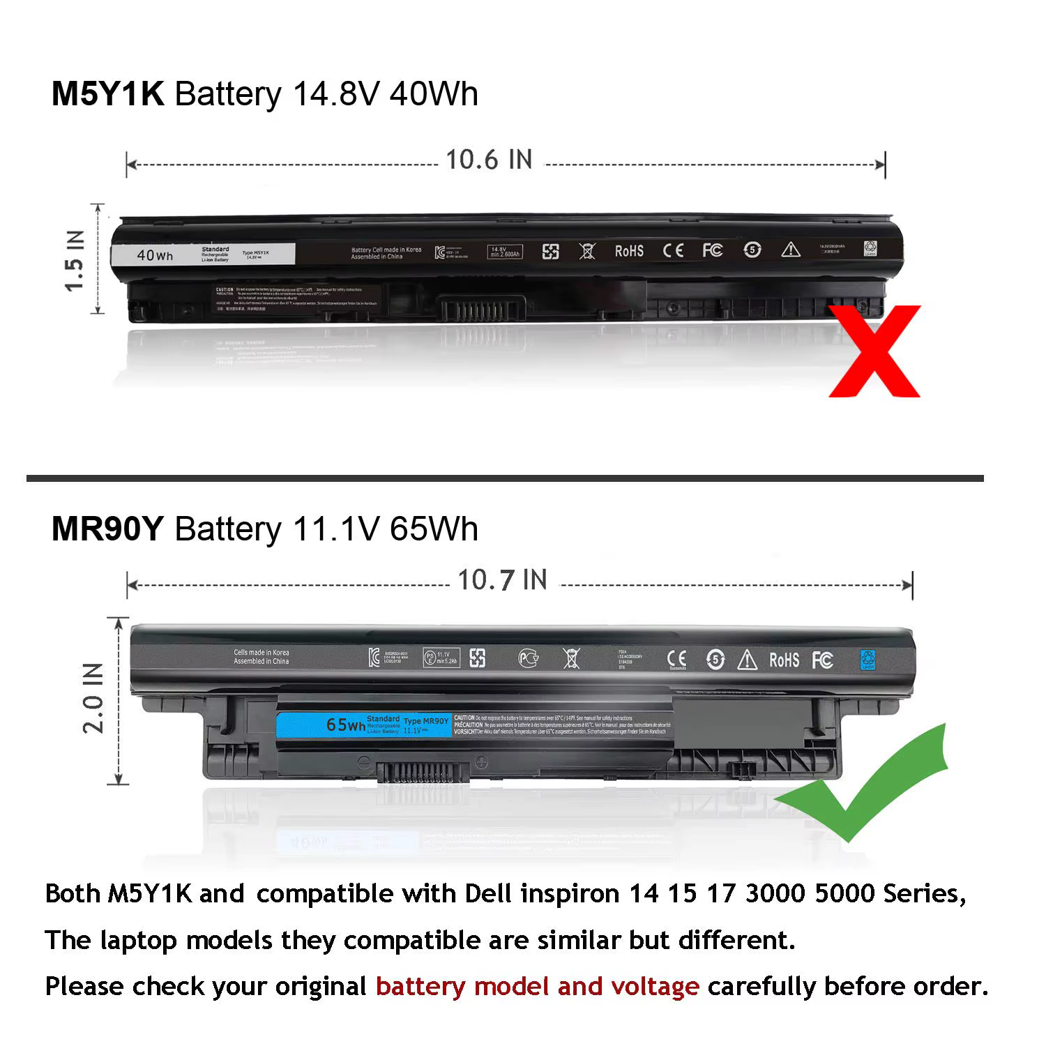 Batterie d'ordinateur portable pour Dell Inspiron