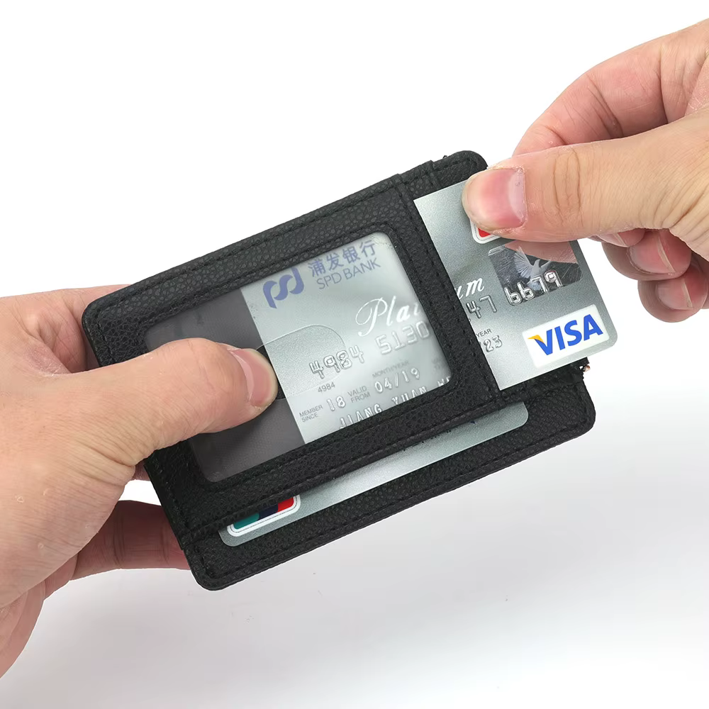 Porte-cartes de crédit minimalistes et minces et fenêtres d'identification transparentes, étui mince pour cartes, portefeuille pour femmes et hommes, couverture pour cartes de visite