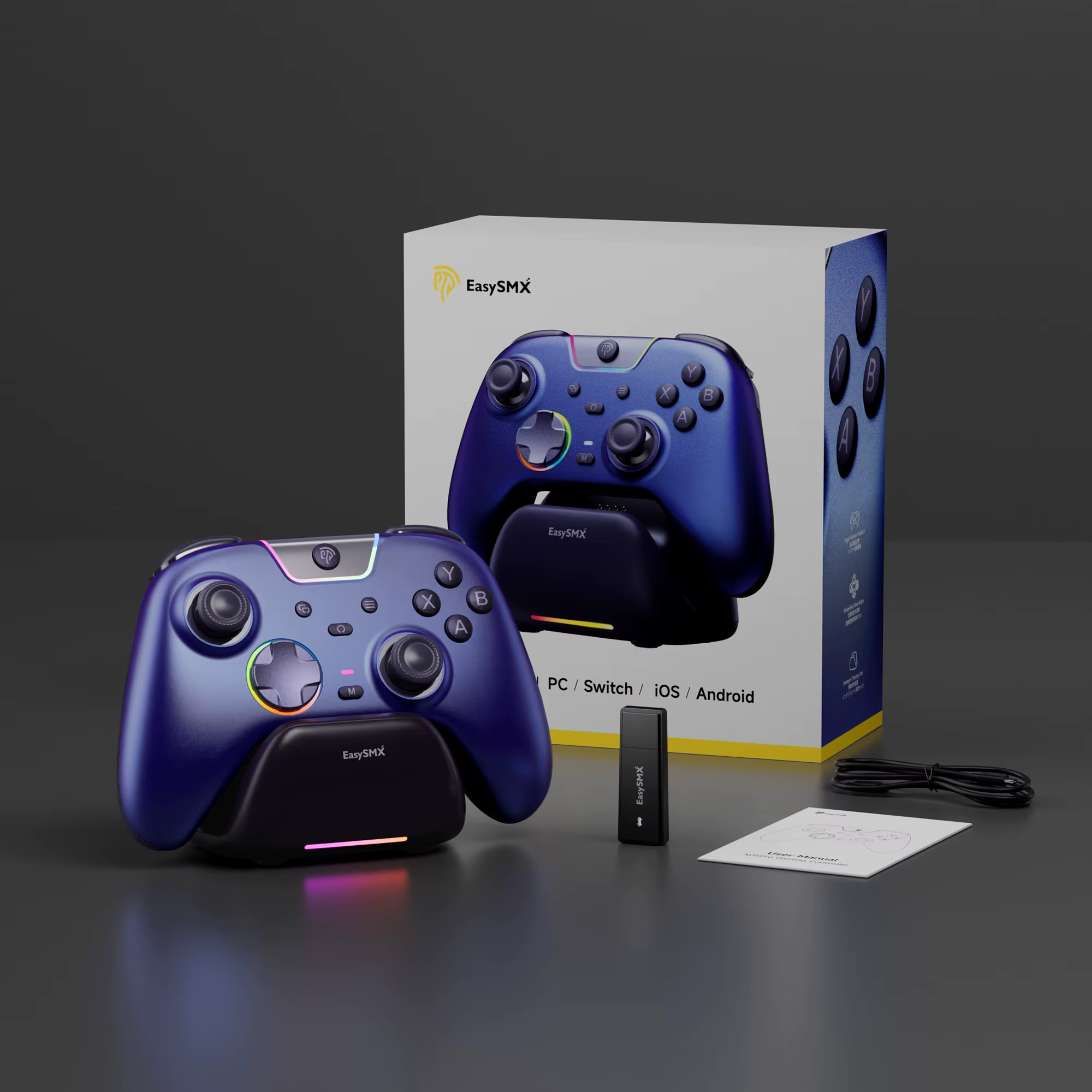 Manette de jeu sans fil EasySMX X05 Pro blanche et noire pour PC Windows