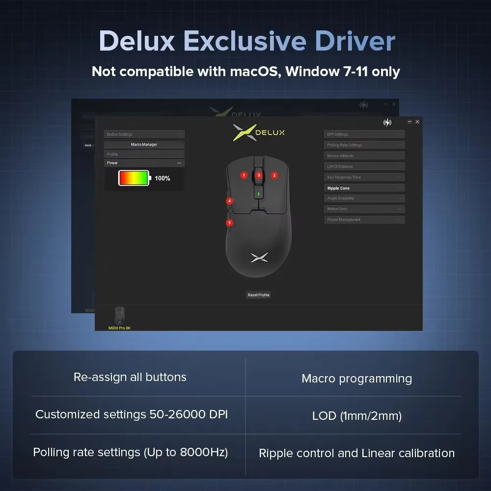 Delux-Souris de jeu ergonomique sans fil aste M900Pro