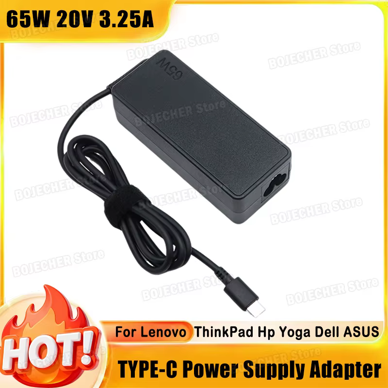 Chargeur pour ordinateur portable 65W TYPE C pour Lenovo ThinkPad P51s P52s T470 Hp Yoga Dell ASUS 20V 3.25A Adaptateurs d'alimentation USB C