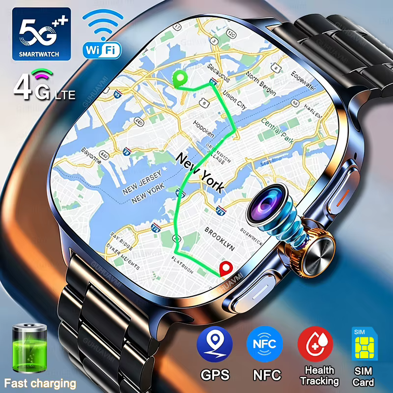 Montre connectée 4G 5G Full Netcom avec écran AMOLED 2,4 pouces, GPS, WIFI, caméra rotative, téléchargement d'applications de jeux, Android.
