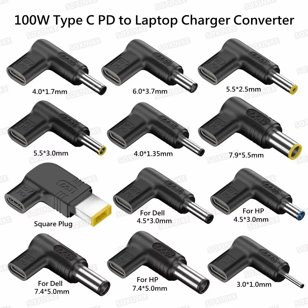 PD 100W Type C vers convertisseur de chargeur universel pour ordinateur portable pour Asus Lenovo Hp Dell Acer Samsung