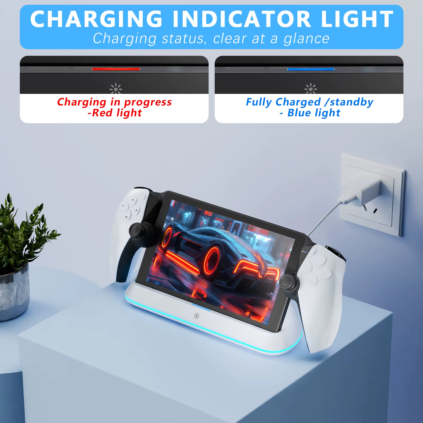 HONCAM Station de chargement pour PlayStation Portal 7 Modes d'éclairage rvb support de chargeur de Console avec charge de sécurité à trois Protection
