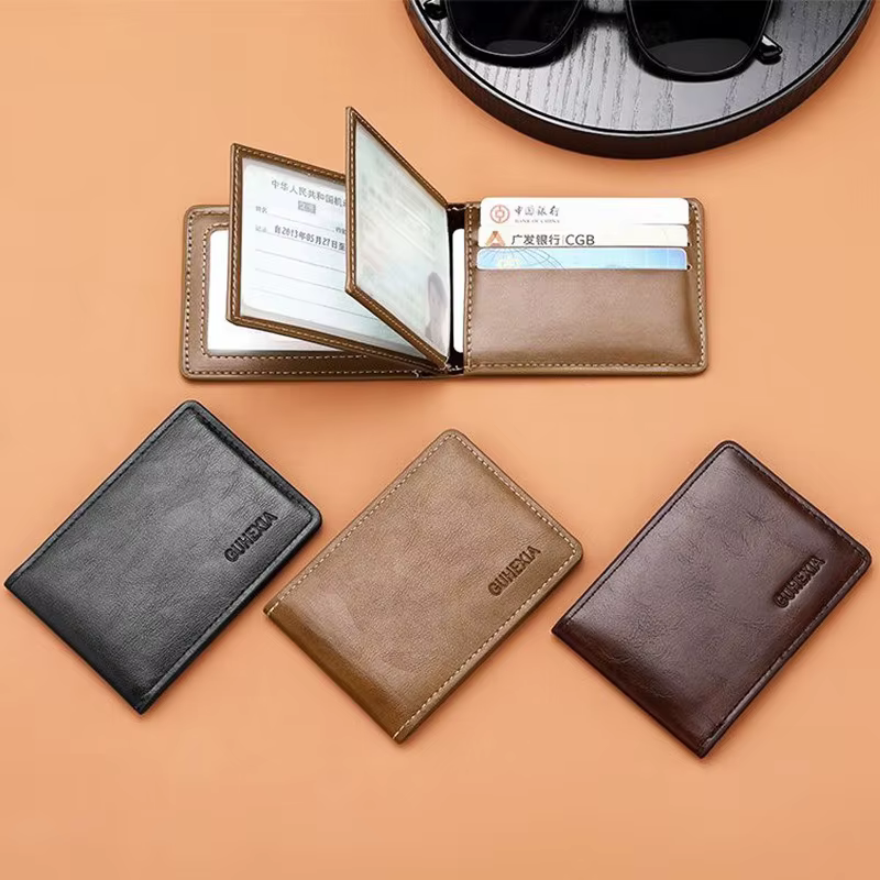 Porte-monnaie minimaliste pour hommes, portefeuille multifonction, étui pour carte d'identité, porte-permis de conduire en Pu, cadeau d'affaires décontracté