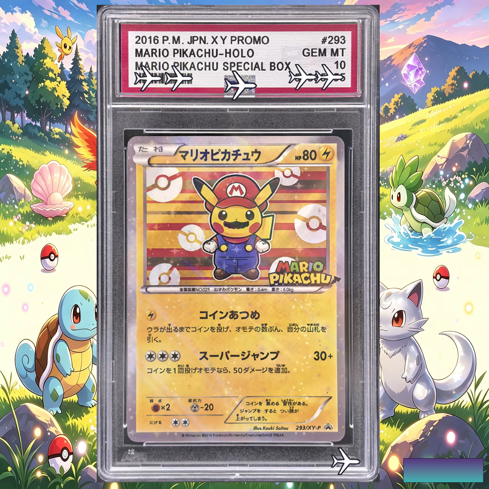Carte personnalisée PTCG 2016 Mario Pikachu 293/XY-P Holo - Collection de répliques de boîtes promotionnelles spéciales Pokémon japonaises XY