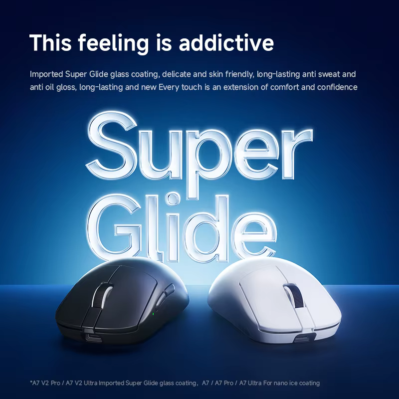 MCHOSE A7 V2 Ultra souris de jeu PAW3950 TI capteur double 8000Hz 20000fps 42000DPI 750IPS importé Super glisse revêtement en verre CSGO