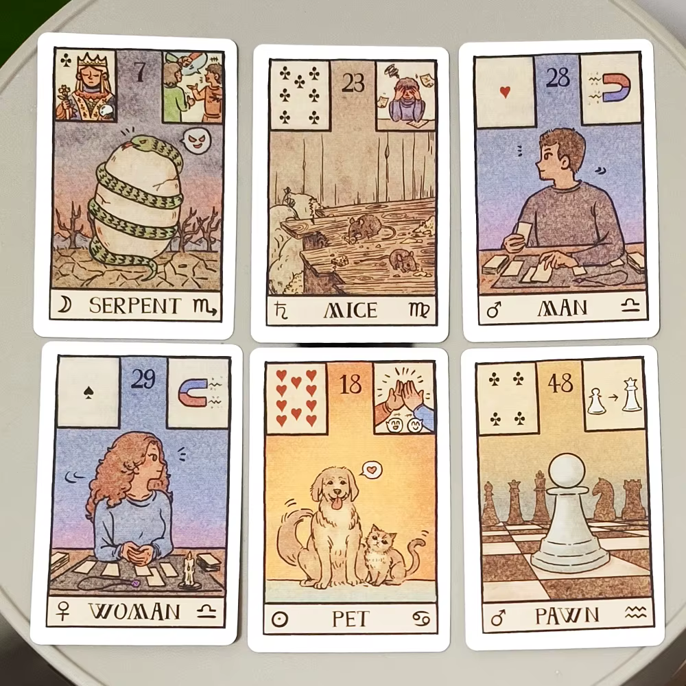 Akashic Eye Lenormand : Ensemble de divination de 61 cartes (36 traditionnelles + 12 nouvelles + 13 optionnelles) Cartes Oracle illustrées modernes 9*6cm
