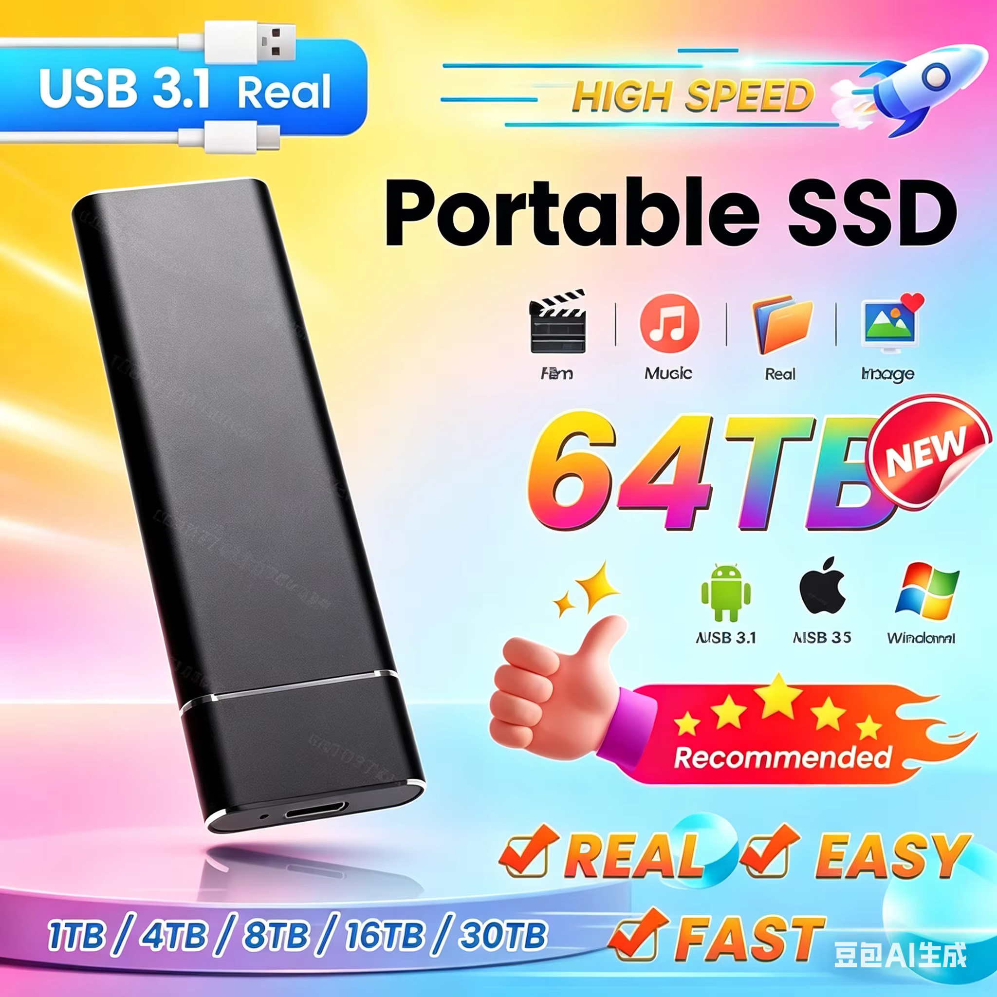 SSD externe portable 2 To USB-C – Disque SSD compact