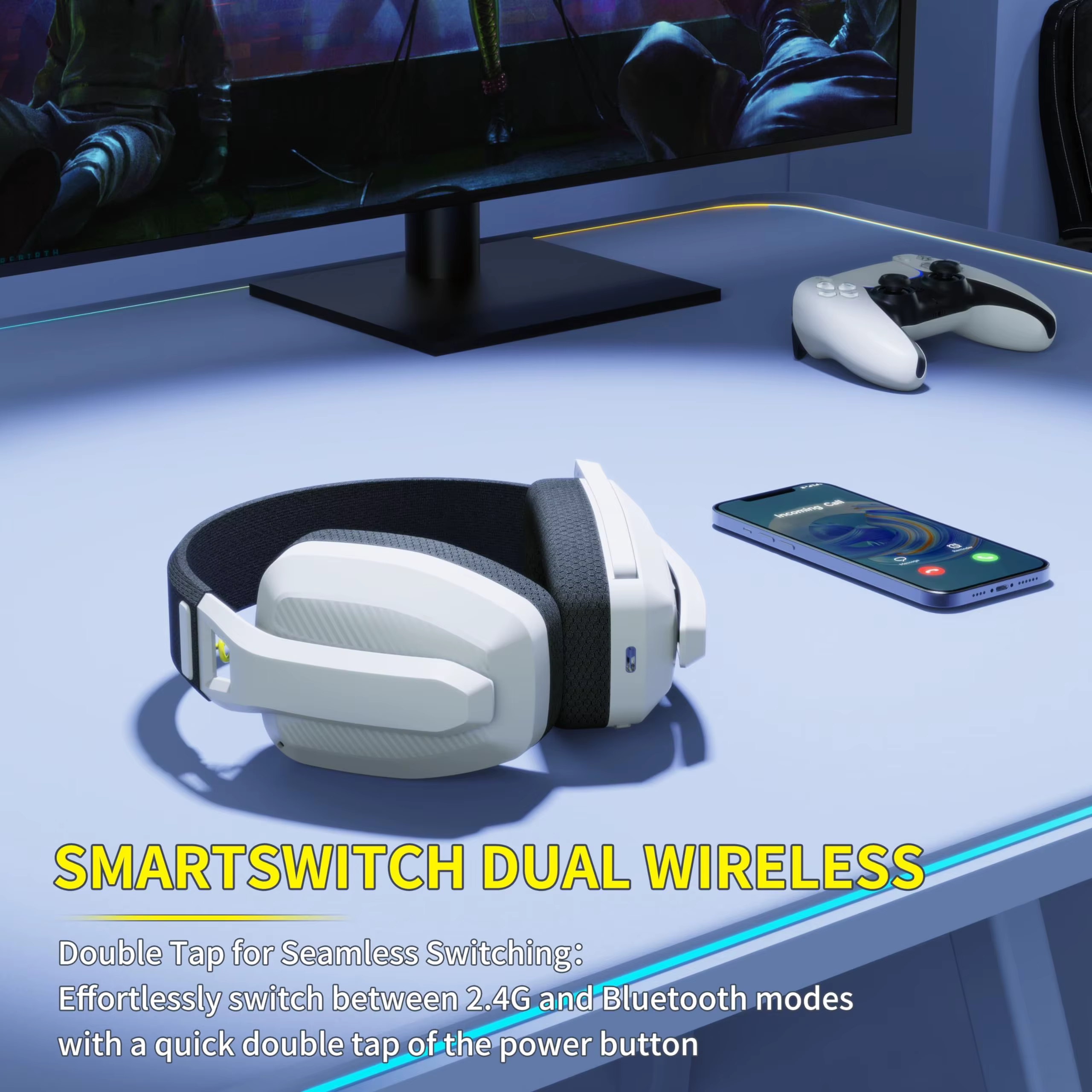 BINNUNE BW06 casques Bluetooth Gamer avec micro pour PS5 PS4 PC Mac Playstation casque de jeu sans fil 2.4GHz avec Microphone