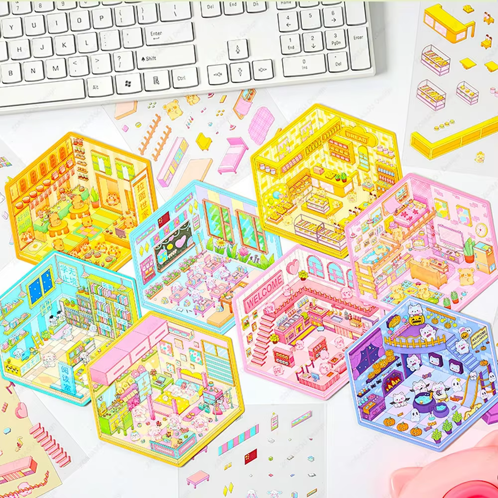 Dessin animé Animal bricolage aménagement paysager autocollant poche 3D cabine scène autocollants empilage collage Festival de noël cadeau pour enfant enfants