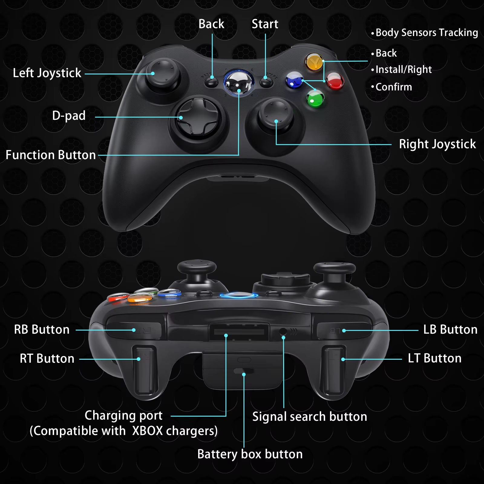 Contrôleur de jeu GAMROMBO pour Xbox 360/mince/console PC manette de jeu sans fil/filaire avec poignée ergonomique