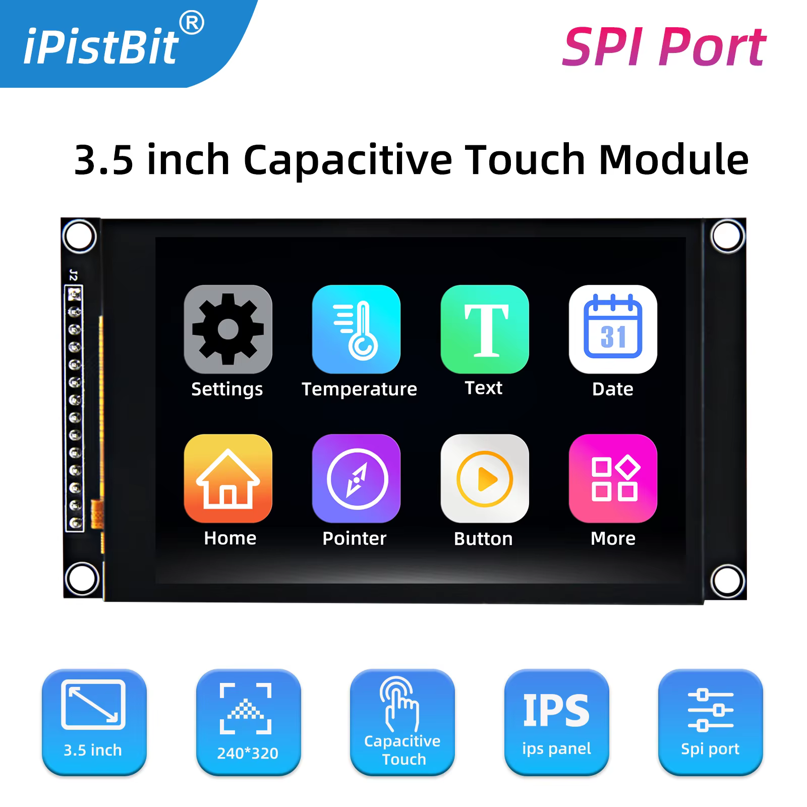 Écran LCD TFT SPI 3,5 pouces, écran tactile capacitif IPS couleur, module d'affichage ST7796 320*480 IPS pour Esp32 et Arduino